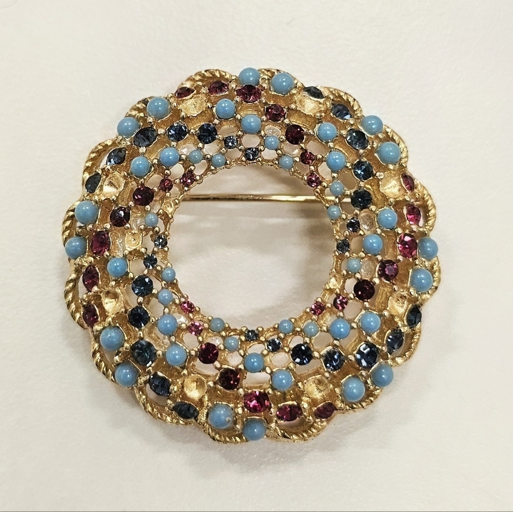 Vintage Sarah Coventry  Rhinestone and Beaded Brooch & Earring Set - Picture 2 of 6